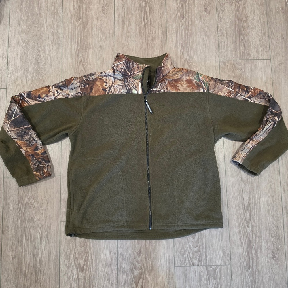 Realtree Mens Fleece Jacket XL Full Zip Camo Olive Green Mock Neck Hunting Coat